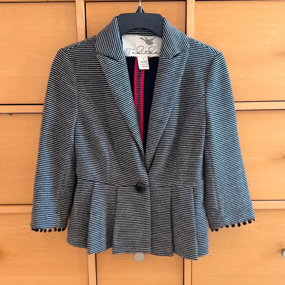 Anthropologie Tabitha Chandelier Striped Peplum Blazer Jacket Black